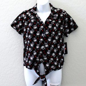 Skelanimals Characters Heart All Over Print Tie-Front Woven Button-Up Top Size S